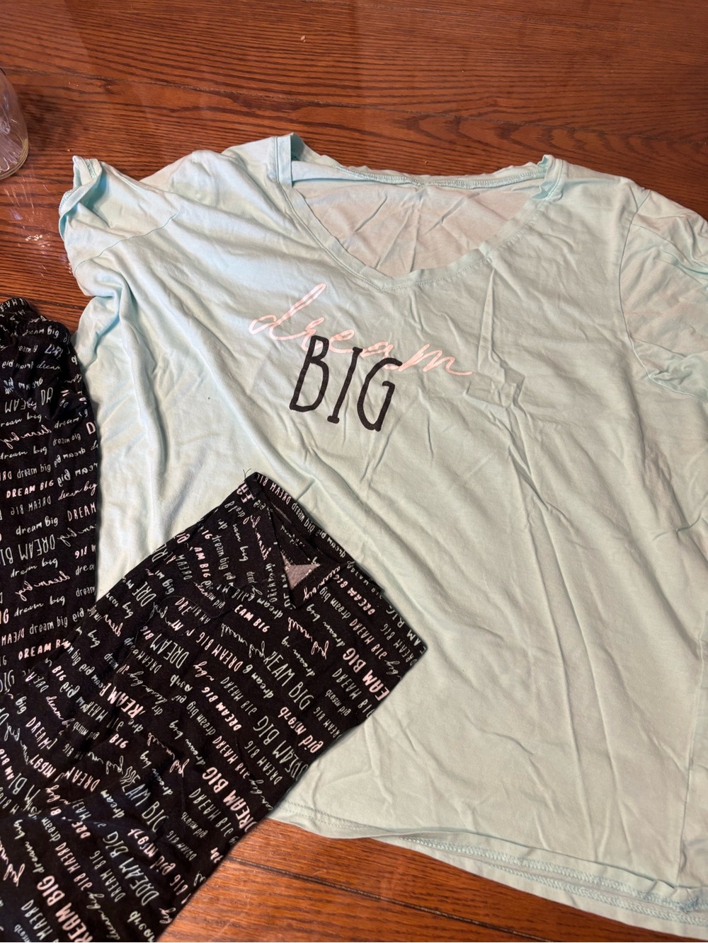 City Chic Light Mint 'Dream Big' Pajama Set with Black Print Pants